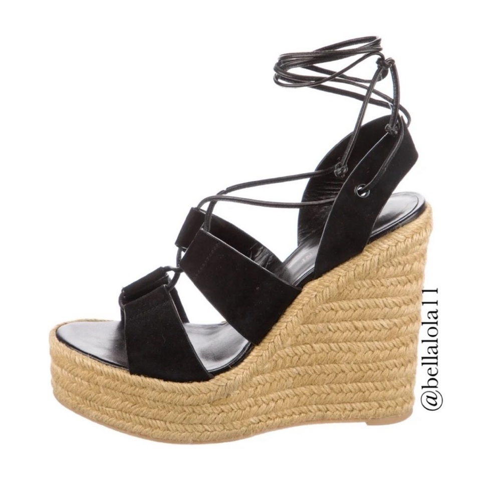 NEW IN BOX AUTHENTIC YSL SUEDE LACE UP WEDGES - Picture 13 of 16